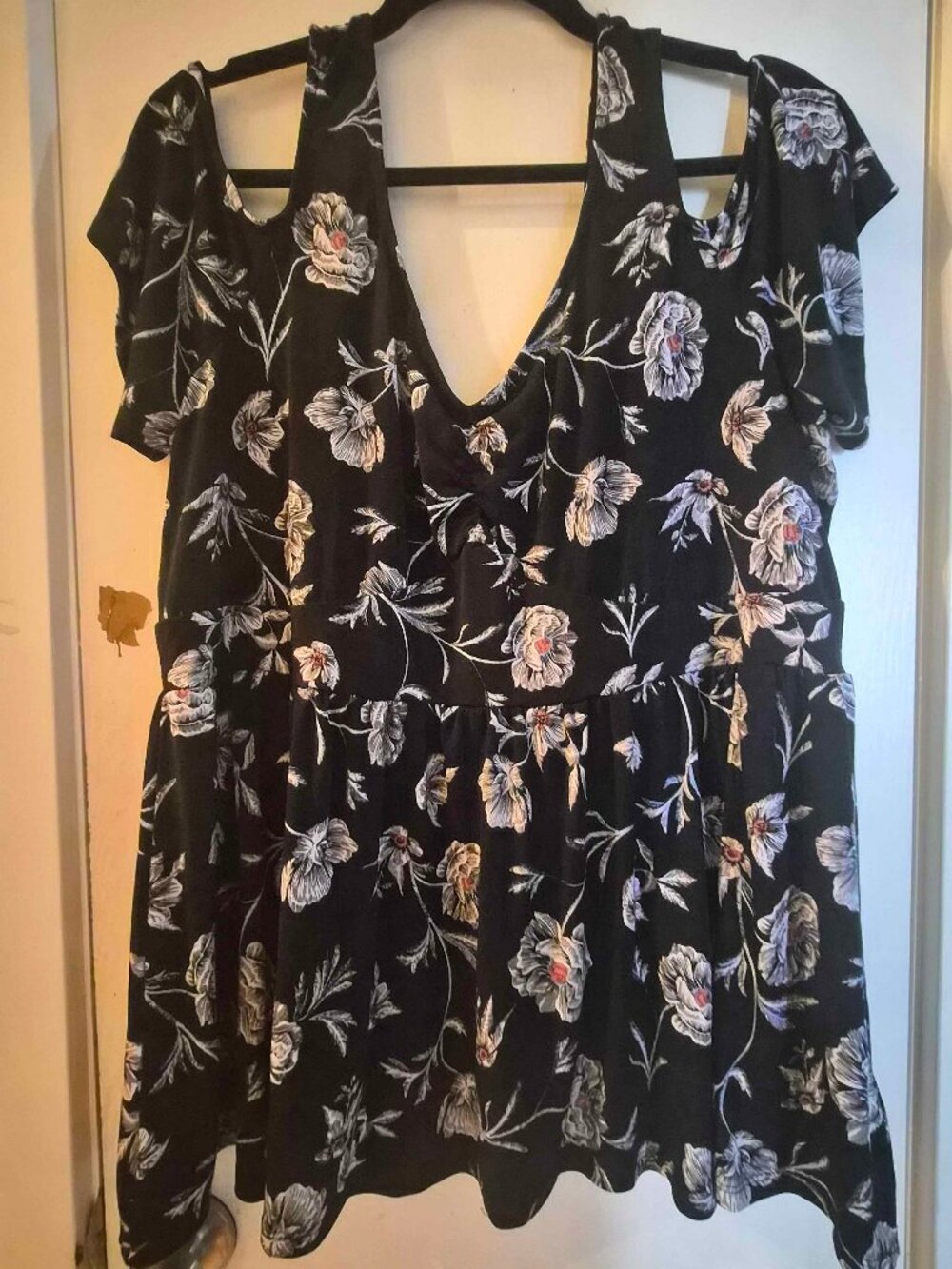 Torrid Black Floral Cold Shoulder Studio Knit Flared Hem Babydoll Top